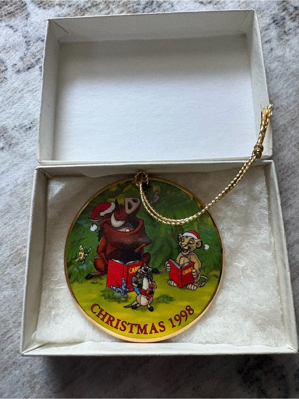 VTG 1998 Lion King Jungle Bells Christmas Disney Grolier Disk Ornament Y2K 90’s
